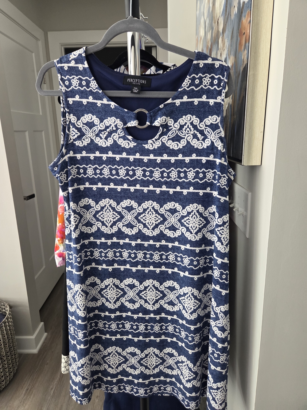 Perceptions Navy and White Sleeveless Patterned Dress
